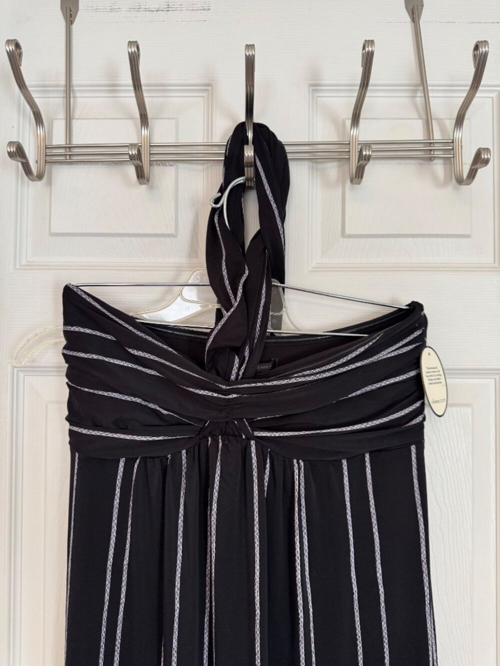 Soma Faye Maxi Dress Black White Convertible Halter Soft Jersey Medium NEW - Picture 4 of 11